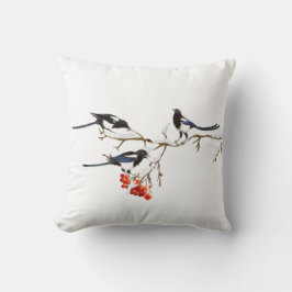Vattenfärg Magpie Birds Nature Art Kudde
