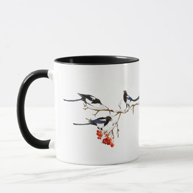 Vattenfärg Magpie Birds Nature Art Mugg (Vänster)