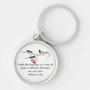 Vattenfärg Magpie Family Quote Animal NatureKey Rund Silverfärgad Nyckelring