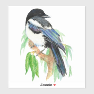 Vattenfärg Magpie Garden Bird Nature Art Klistermärken
