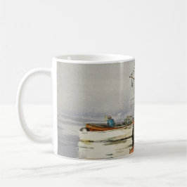 Vattenfärg Maine Fishing Boat Ocean Orange Grått Kaffemugg