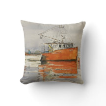 Vattenfärg Maine Fishing Boat Ocean Orange Grått