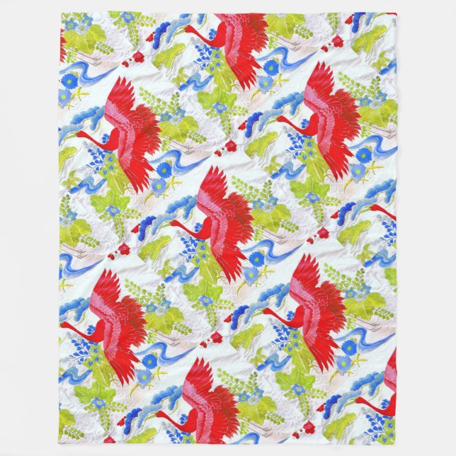 Vattenfärg Majestic Svanar i Clouds Vingar Spread  Fleecefilt (Framsidan)