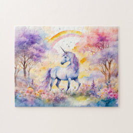 Vattenfärg Majestic Unicorn under Cherry Blommar P Pussel