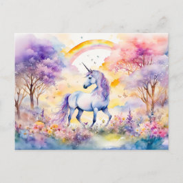 Vattenfärg Majestic Unicorn under Cherry Blommar P Vykort