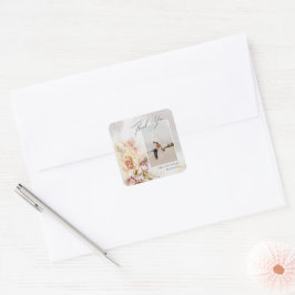 Vattenfärg Målad Blommig Canvas Bröllop Tacksamhet Fyrkantigt Klistermärke
