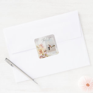 Vattenfärg Målad Blommig Canvas Bröllop Tacksamhet Fyrkantigt Klistermärke