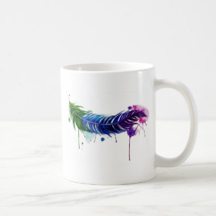 Vattenfärg målad fjäder kaffemugg