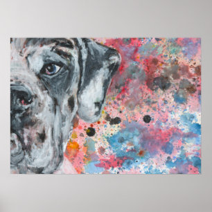 Vattenfärg målad Great dane ansikte Poster