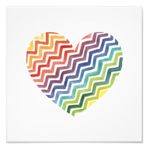 Vattenfärg Målad regnbåge Chevron Heart Skriv ut Fototryck