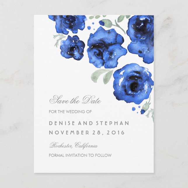 Vattenfärg Målad Romantisk Rosor Spara Datum Meddelande Vykort (Framsida)