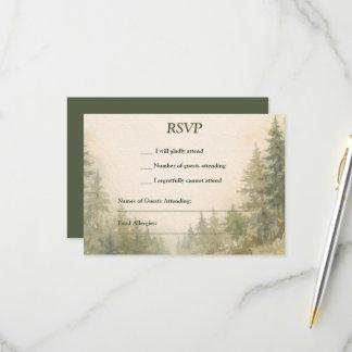 Vattenfärg Målad Skog RSVP OSA Kort