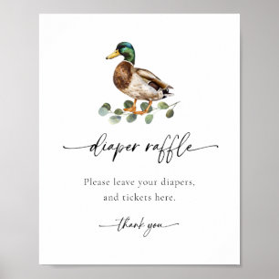 Vattenfärg Mallard Anka Baby Shower Diaper Raffle Poster