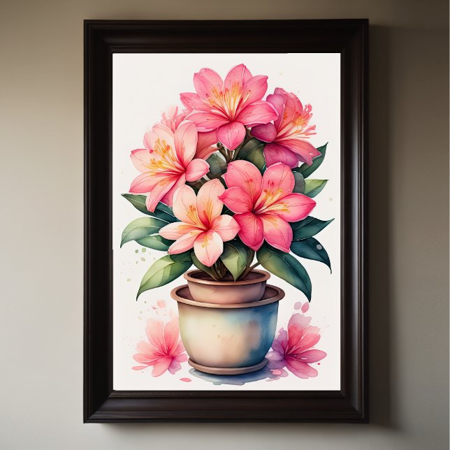 Vattenfärg Målning av Azalea i Pot Rosa Poster (Skapare uppladdad)