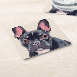 Vattenfärg-målning av fransk bulldog hund underlägg papper kvadrat