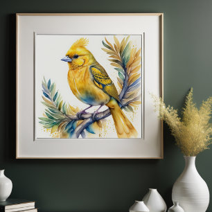 Vattenfärg Målning av Gult Bird 1:1 Poster