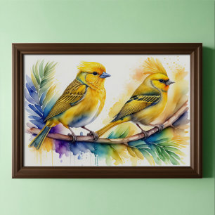 Vattenfärg Målning av Gult Bird 3:2 Poster