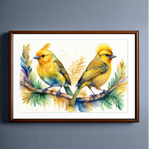Vattenfärg Målning av Gult Bird 3:2 Poster