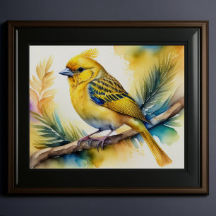 Vattenfärg Målning av Gult Bird 5:4 Poster