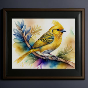Vattenfärg Målning av Gult Bird 5:4 Poster