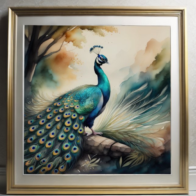 Vattenfärg målning av Peacock 1:1 Poster (Skapare uppladdad)