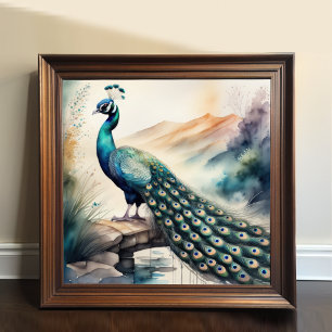 Vattenfärg målning av Peacock 1:1 Poster