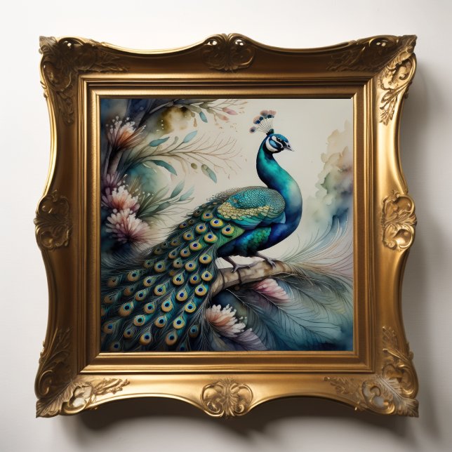 Vattenfärg målning av Peacock 1:1 Poster (Skapare uppladdad)