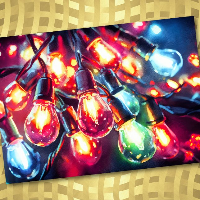 Vattenfärg-målning Julfirande Strängljus Julkort (Skapare uppladdad)