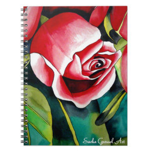 Vattenfärg målning konst blomma Rosa knopp Anteckningsbok Med Spiral