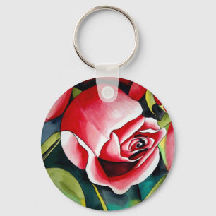Vattenfärg-målning konst blomma rosa knopp nyckelring