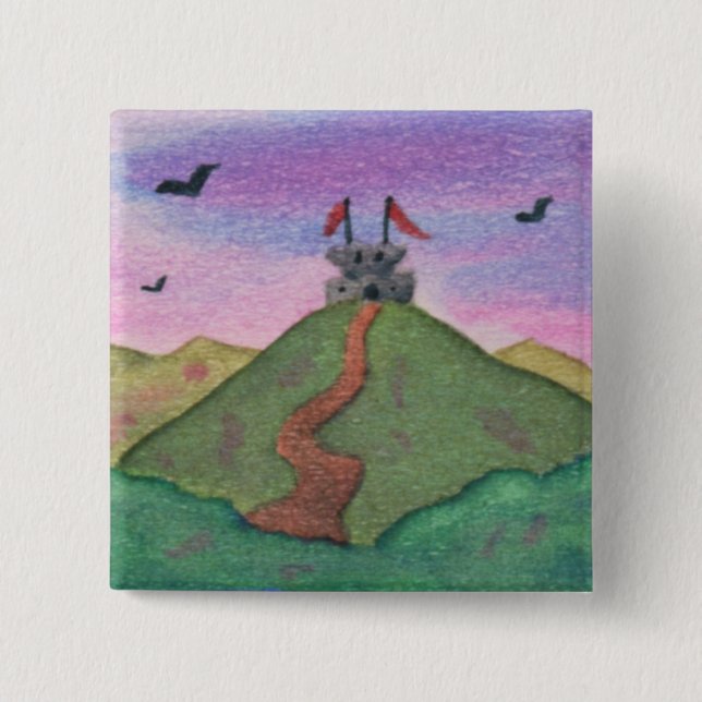 Vattenfärg, målning, natur, fästning, slott. knapp (Framsida)