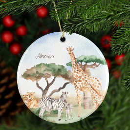 Vattenfärg Mamma och Baby African Animal God Jul Julgransprydnad Keramik