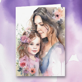 Vattenfärg Mamma och dotter | Mors dag Kort