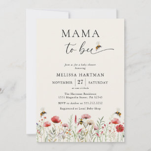 Vattenfärg Mamma till Bee Wildblomma Baby Shower Inbjudningar