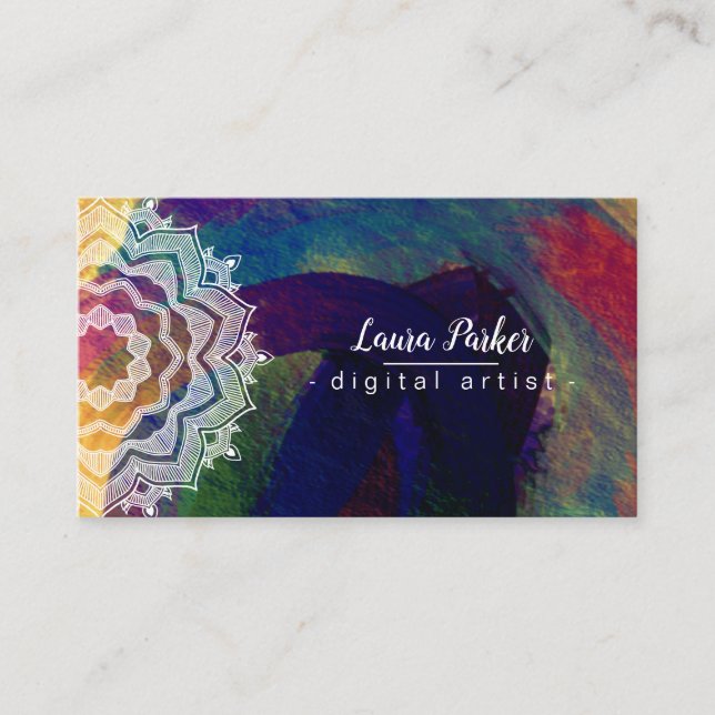 Vattenfärg Mandala Art Abstrakt Splatter Stroke Visitkort (Framsida)