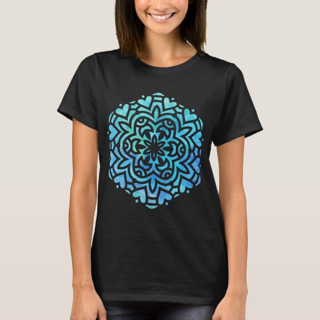 Vattenfärg Mandala Blue och Grönt T Shirt (Framsida)