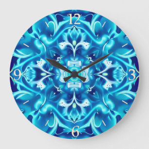 Vattenfärg Mandala Flower i Indigo Blue-skuggor Stor Klocka