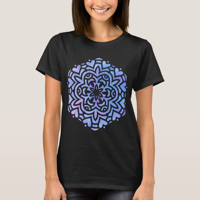 Vattenfärg Mandala Lila och Blue T Shirt (Framsida)