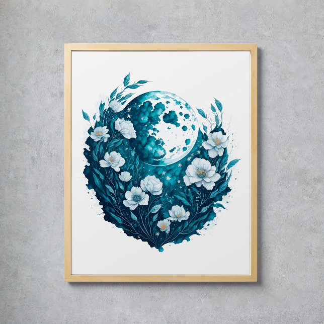 Vattenfärg Måne Celestial Stars Flowers Poster (Watercolor Moon Celestial Stars Flowers Poster
)