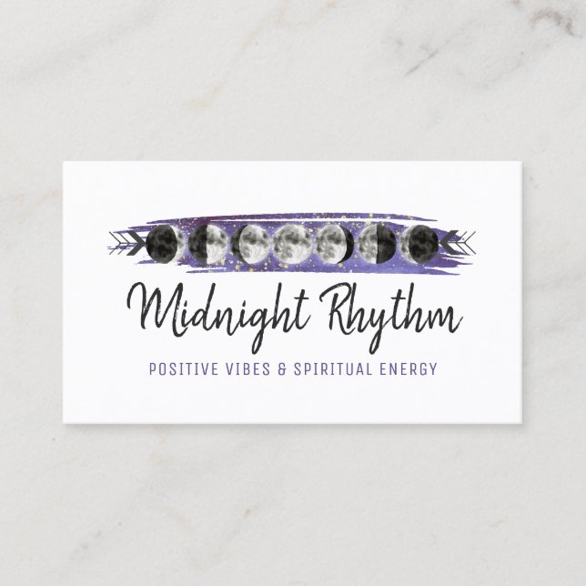Vattenfärg Måne Lunar Cycle Night Himlar Energy Ba Visitkort (Framsida)