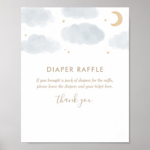 Vattenfärg Måne Stars Baby Shower Diaper Raffle Poster