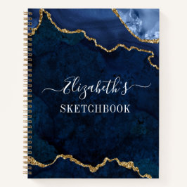 Vattenfärg Marble Guld Blue Geode Sketchbook