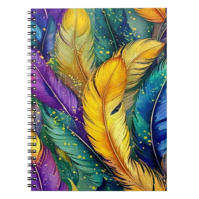 Vattenfärg Mardi Gras Feather, sömlös mönster Anteckningsbok (Framsidan)