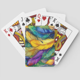 Vattenfärg Mardi Gras Feather, sömlös mönster Casinokort
