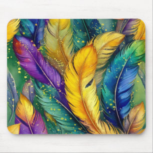 Vattenfärg Mardi Gras Feather, sömlös mönster Musmatta