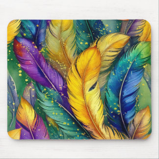 Vattenfärg Mardi Gras Feather, sömlös mönster Musmatta