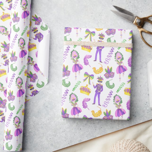 Vattenfärg Mardi Gras-fest Presentpapper (Skapare uppladdad)