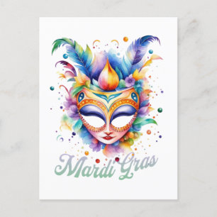 Vattenfärg Mardi Gras Mask Vykort