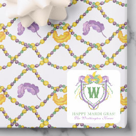 Vattenfärg Mardi Gras monogram vapen Fyrkantigt Klistermärke
