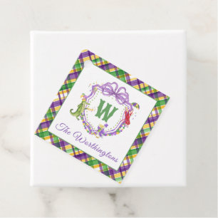 Vattenfärg Mardi Gras Rutiga Djur Monogram Emblem Gåvor Etiketter